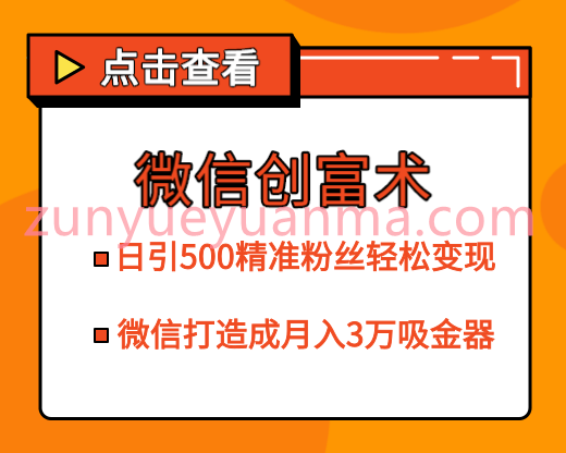 微信创富术最新视频教程 日引500精准粉丝打造成月入3万的吸金器