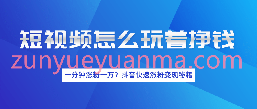 短视频涨粉变现最新视频教程完结版 抖音一分钟快速涨粉一万人变现终结版