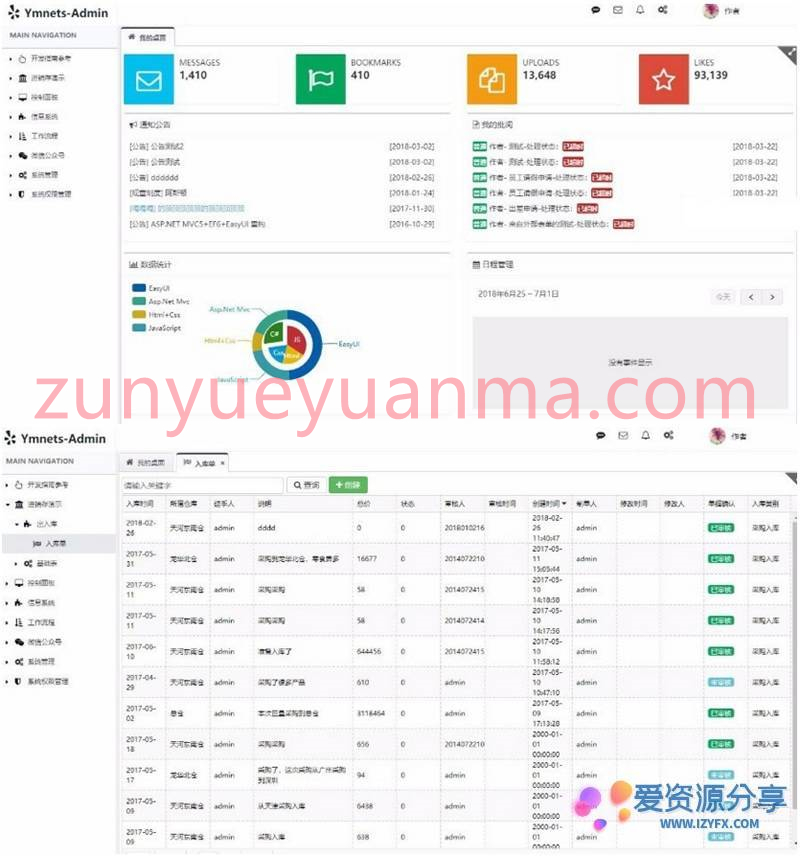 ASP.NET MVC5+EF6后台管理系统 Ymnets快速开发框架源码+工作流