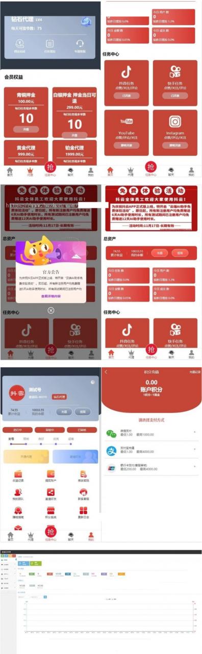 全新抖音点赞任务平台运营级源码代理全自动任务会员制度自动接单