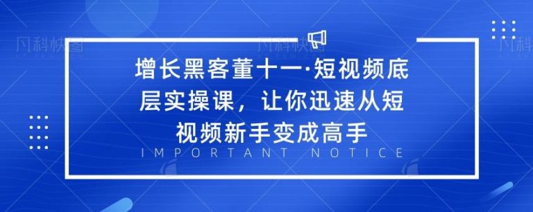 增长黑客董十一・短视频底层实操课，让你迅速从短视频新手变成高手