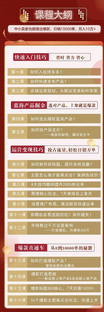 拼多多爆款实战攻略：中小卖家也能做出爆款，日销10000单 月入10w+