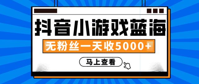 抖音小游戏蓝海项目，无粉丝一天收入5000+