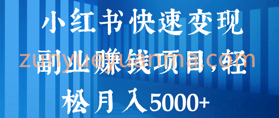 小红书快速变现副业赚钱项目，轻松月入5000+【视频教程】