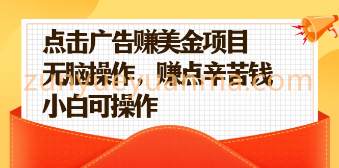 点击广告赚美金项目，无脑操作，赚点辛苦钱 小白可操作【视频课程】