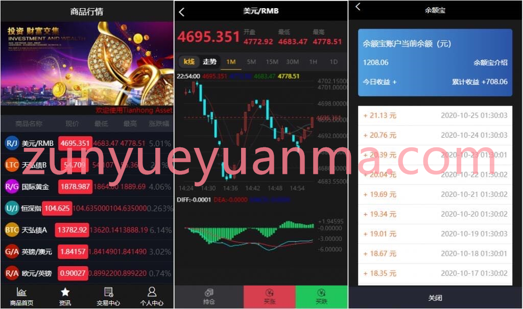 【最新更新】ZN7号_微盘wp二开版带余额宝功能时间盘黄金期货数字火币交易+完整数据+k线正常等